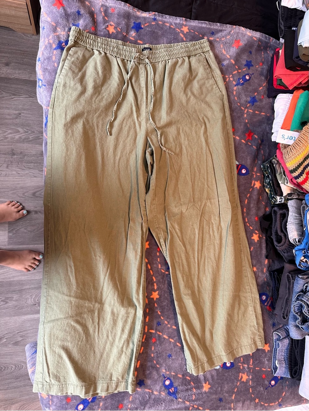 J. Crew Olive Wide-Leg Drawstring Pants